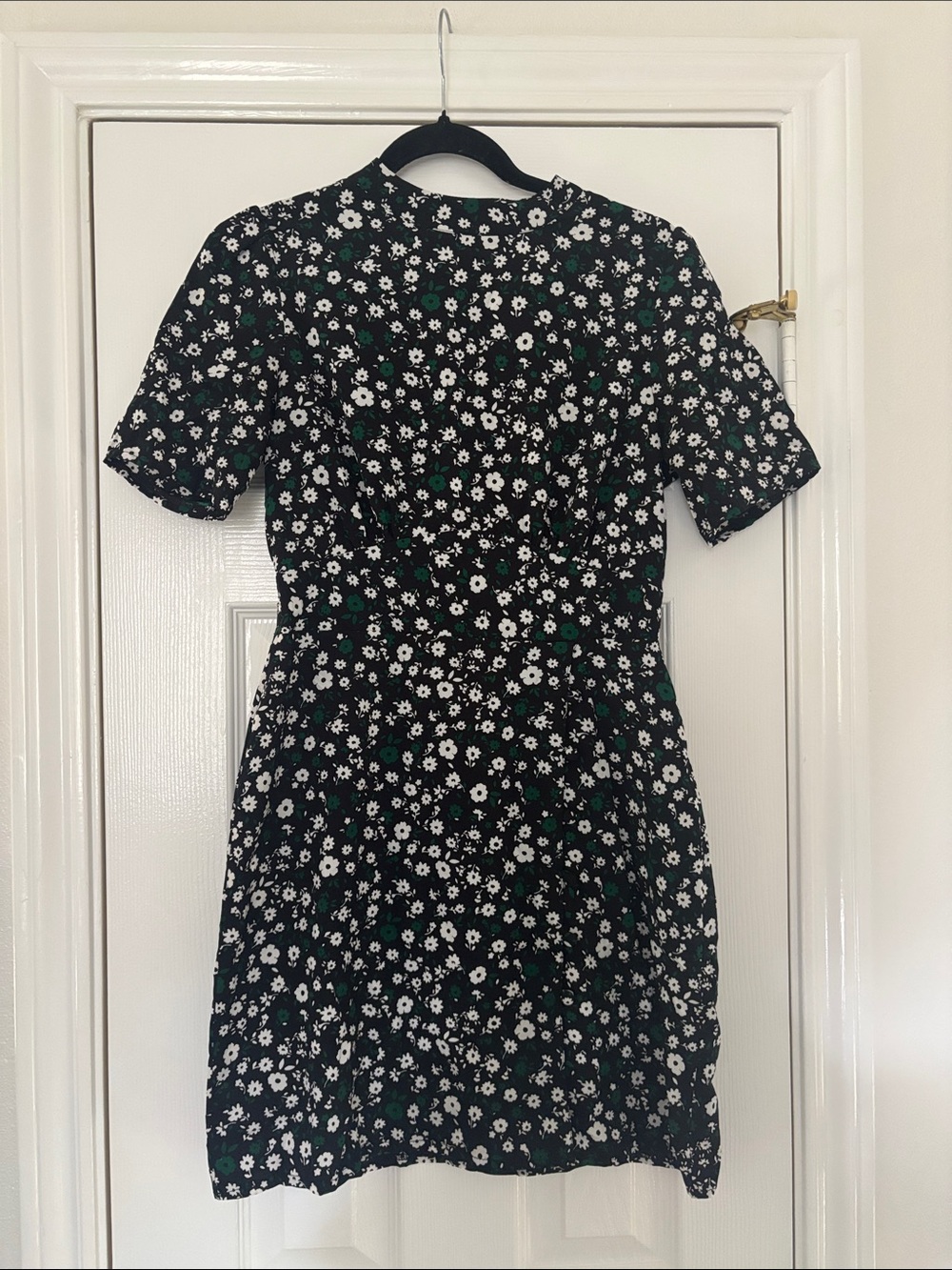 ASOS Black Mini Dress with White Floral and Green Accents